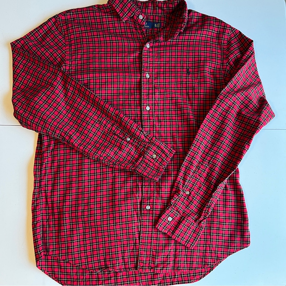 Polo Ralph Red Plaid Men's Button Up Shirt Size XL